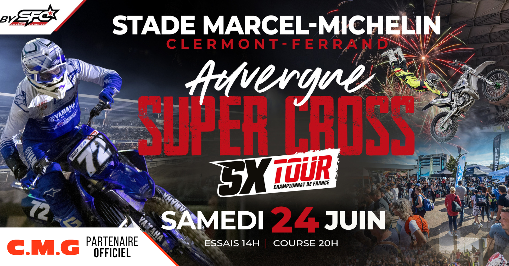 CMG Partenaire officiel du supercross auvergne qui se déroulera au stade Marcel Michelin ASM rugby le samedi 24 juin 2023